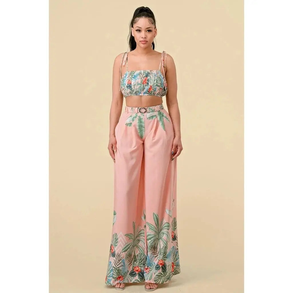 Boader Pleated Floral Pant Set - Pink - Epicplacess