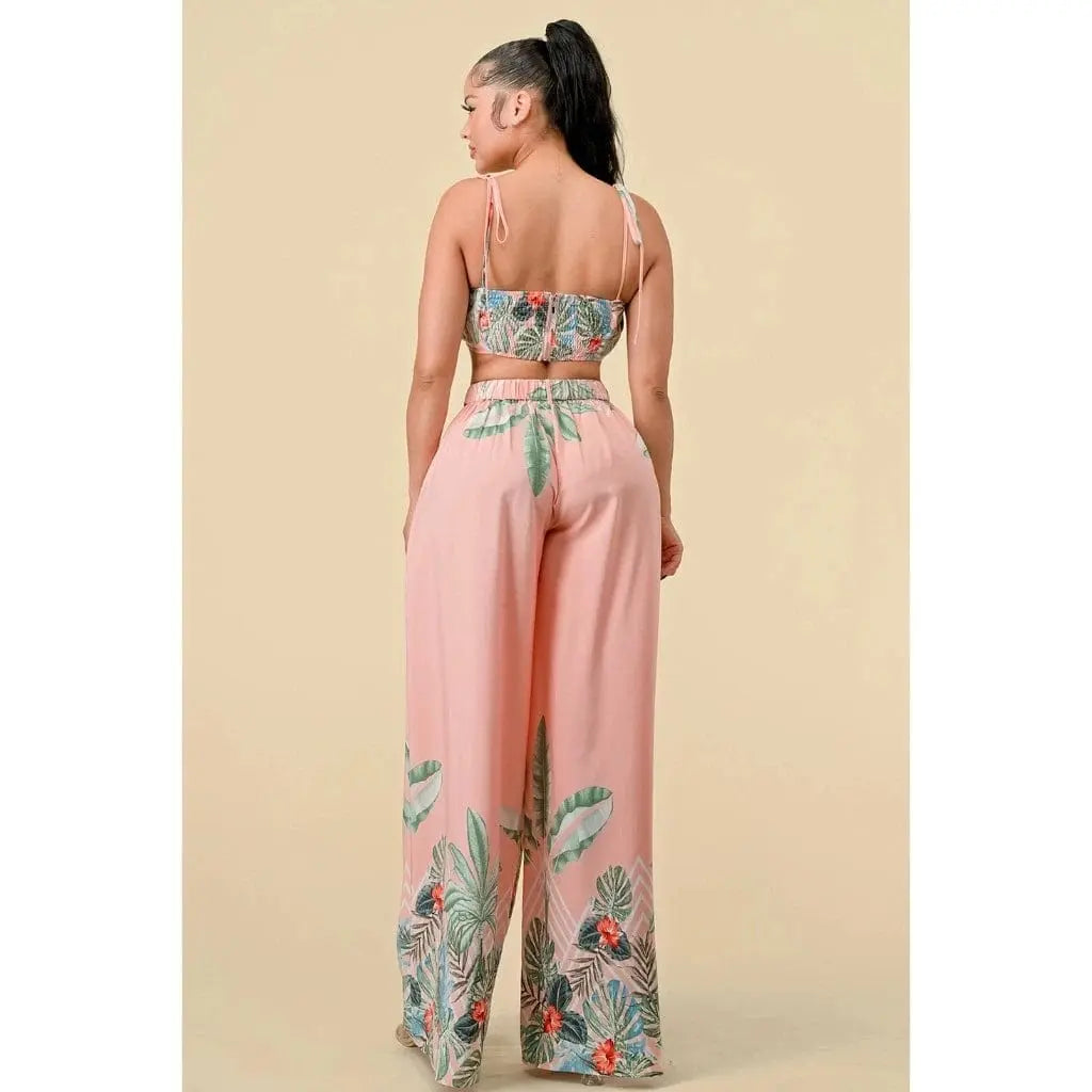 Boader Pleated Floral Pant Set - Pink - Epicplacess