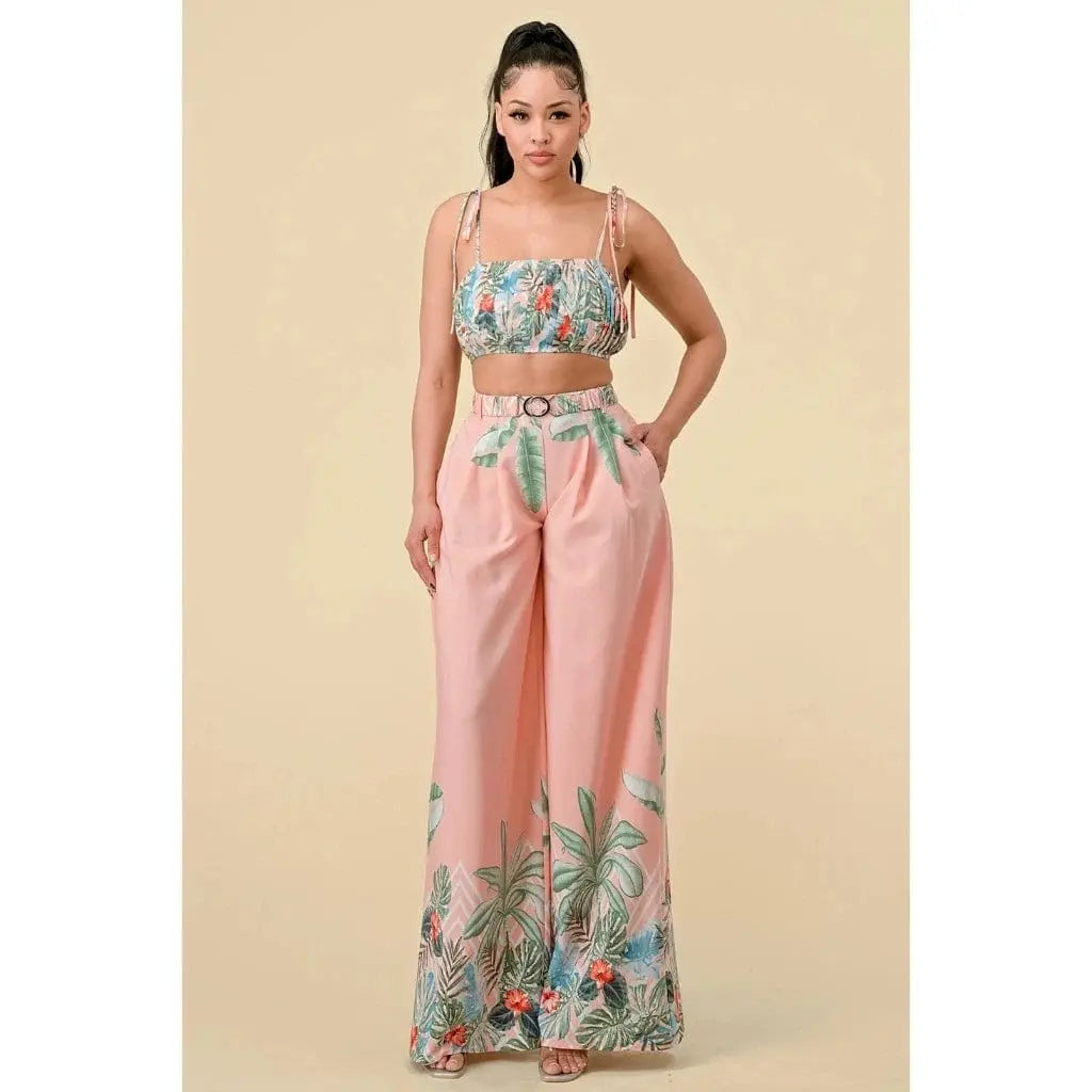Boader Pleated Floral Pant Set - Pink - Epicplacess