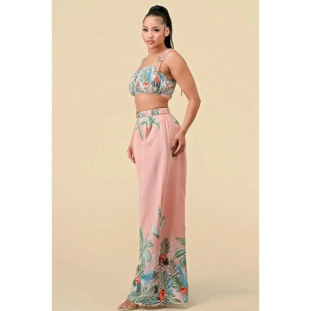 Boader Pleated Floral Pant Set - Pink - Epicplacess