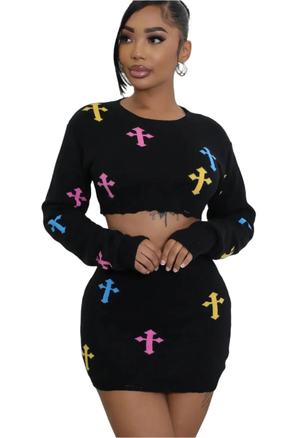Crossin' Paths Mini Skirt Set - Black - Epicplacess
