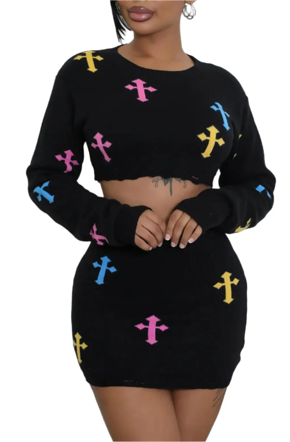 Crossin' Paths Mini Skirt Set - Black - Epicplacess