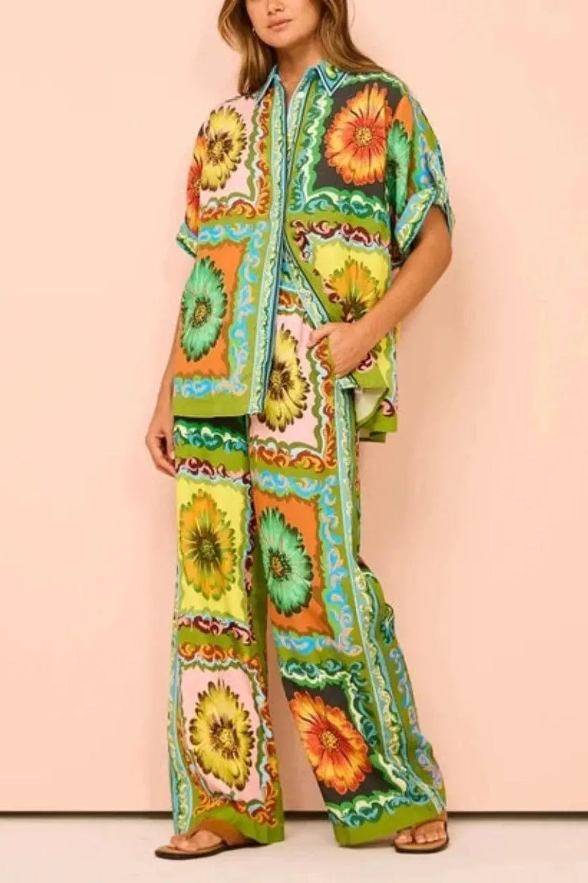 Stylish Green Print Pants Set Sets Epicplacess Green 2XL