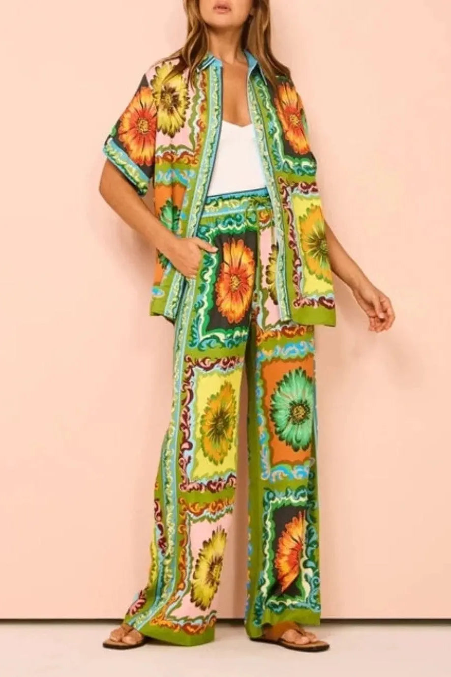 Stylish Green Print Pants Set Sets Epicplacess Green S