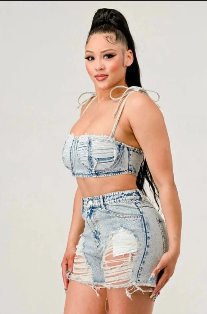 Distressed Urban Denim Short Set Sets Epicplacess