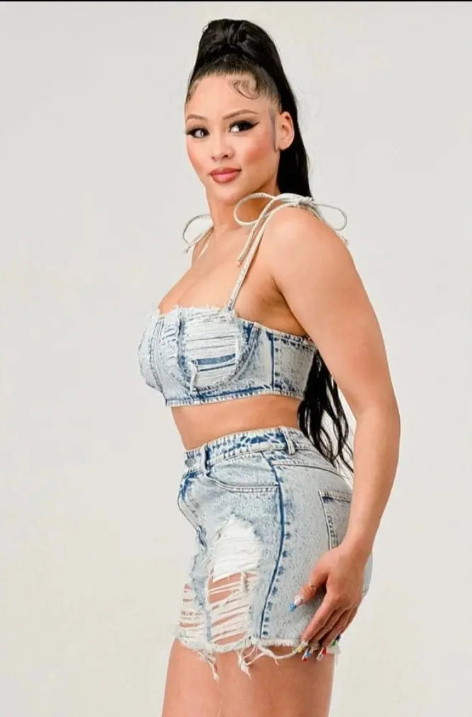 Distressed Urban Denim Short Set Sets Epicplacess