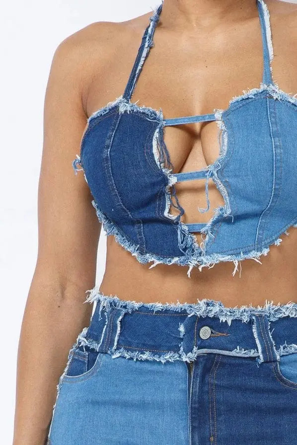 Patchwork Women's Denim Shorts Set Sets Epicplacess S Blue