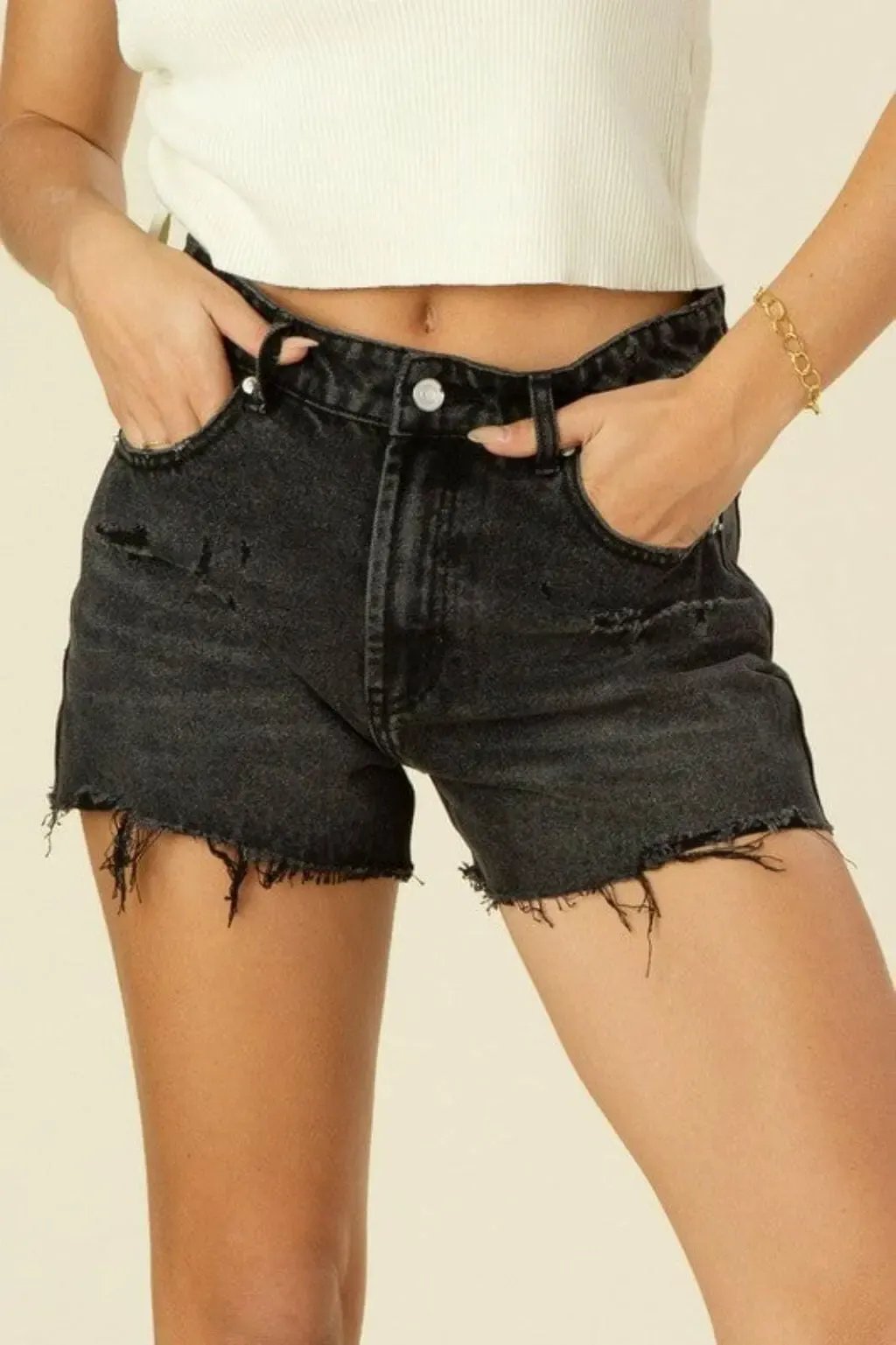Black denim shorts back view - Epicplacess