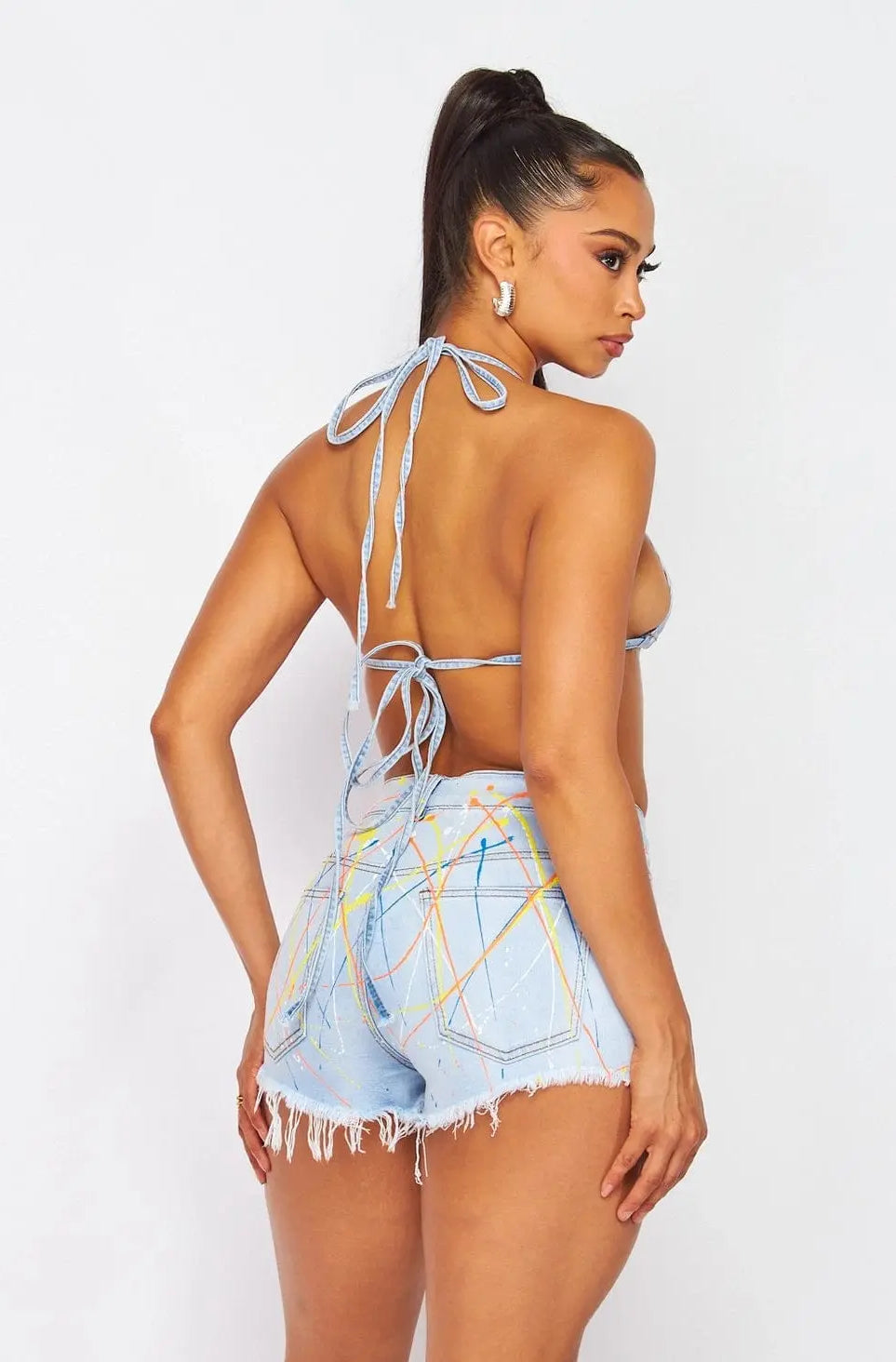 Chapter Splatter Letter Denim Short Set-Blue Shorts Epicplacess