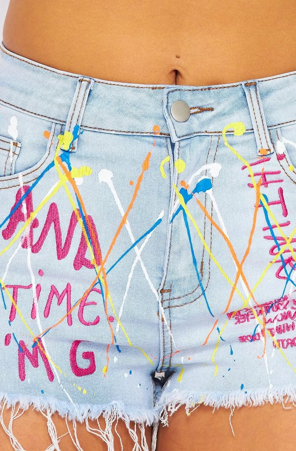 Chapter Splatter Letter Denim Short Set-Blue Shorts Epicplacess