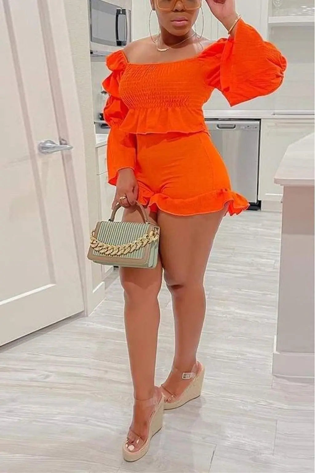 Mollie Ruffle Short Set - Yellow Shorts Epicplacess