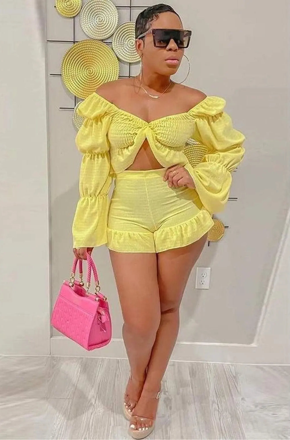 Mollie Ruffle Short Set - Yellow Shorts Epicplacess S Yellow