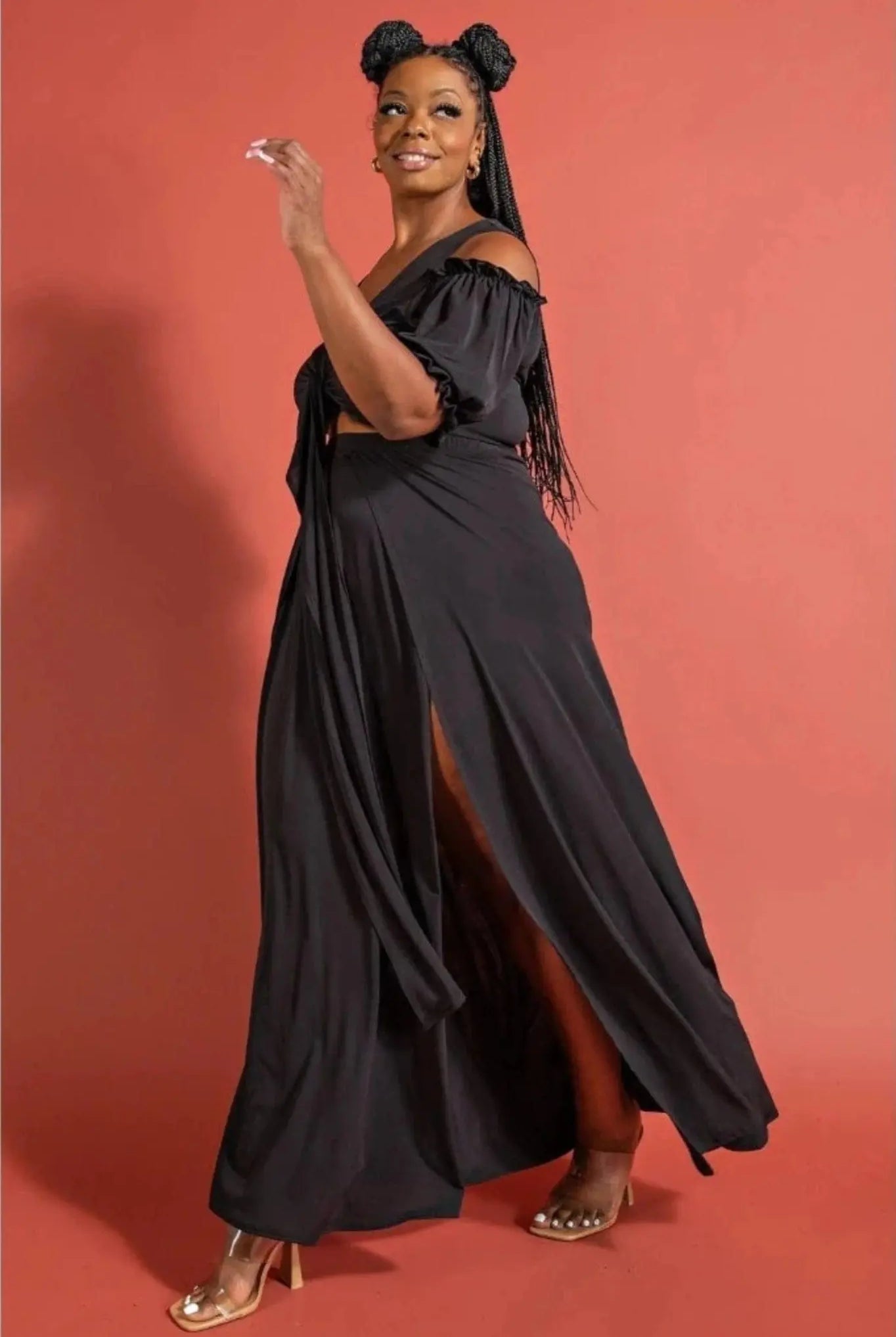 Natalia Surplice Maxi Skirt Sets - Balck SKIRT Epicplacess