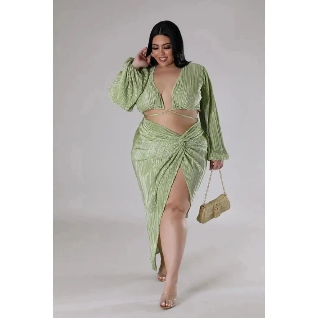 Yeah Night Out Bae Skirt Set-Green - Epicplacess