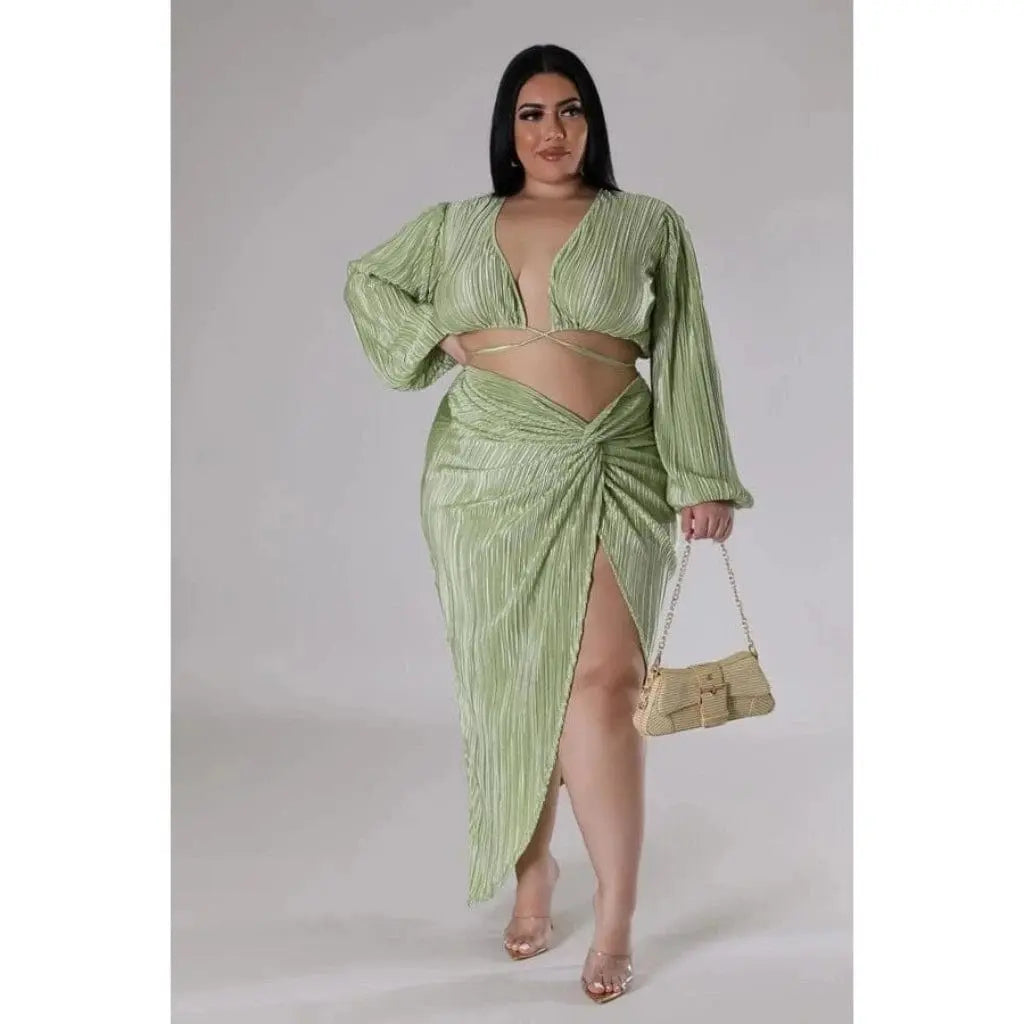 Yeah Night Out Bae Skirt Set-Green - Epicplacess