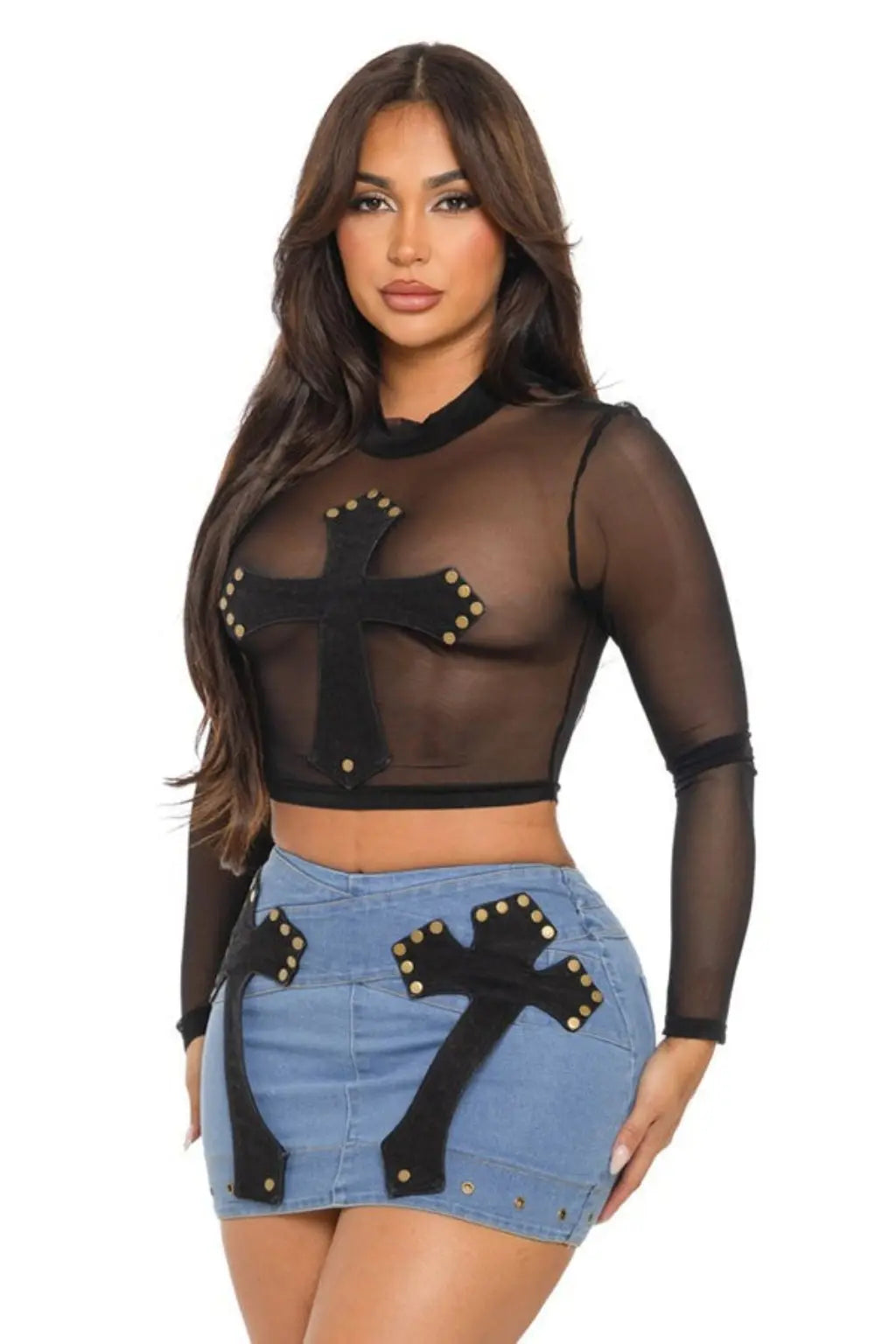 Melody Denim Micro Very Short Skirts Set Blue Wash - Epicplacess