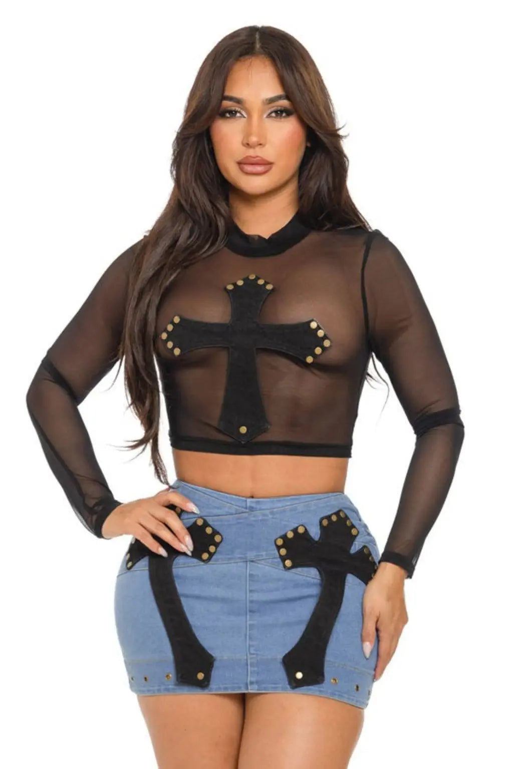 Melody Denim Micro Very Short Skirts Set Blue Wash - Epicplacess