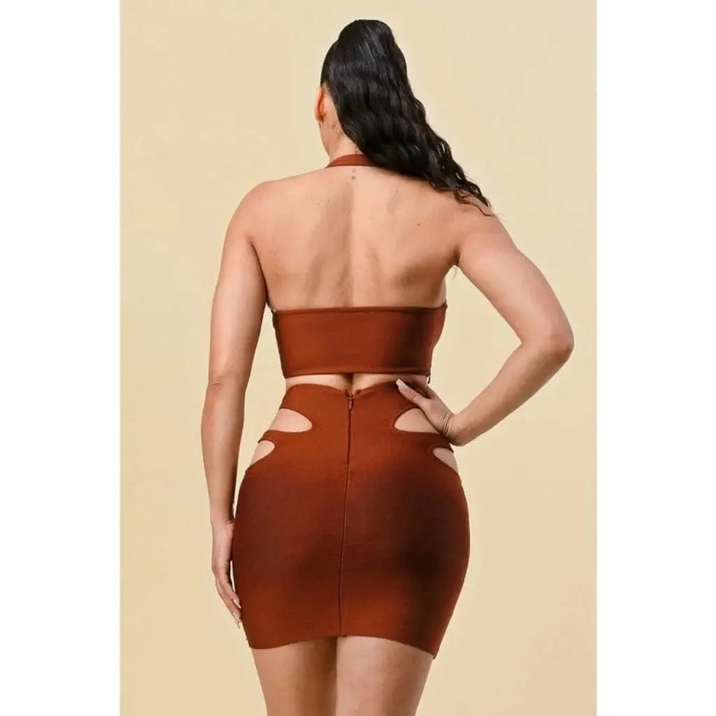 Brown matching skirt set side view - Epicplacess