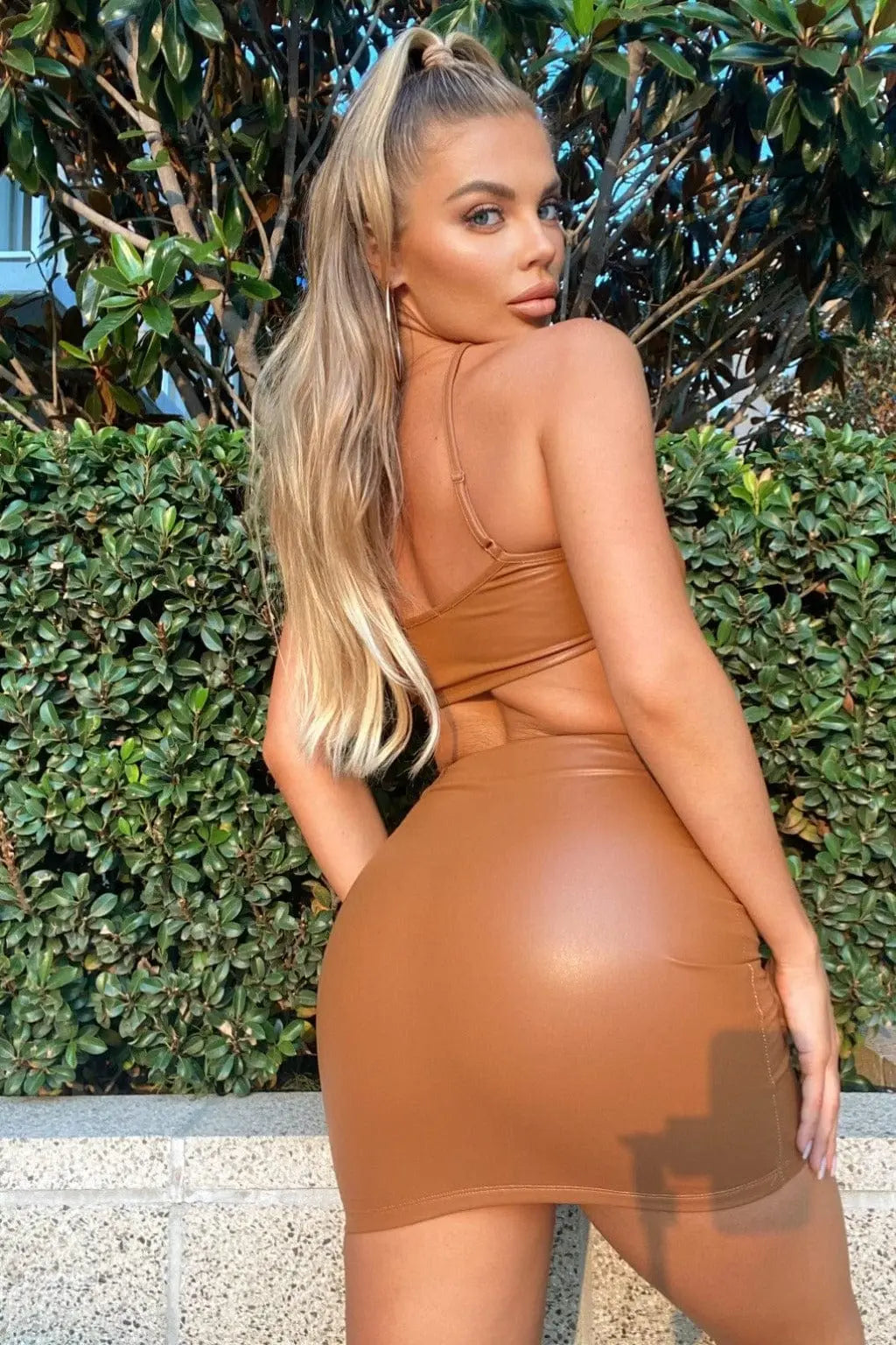 Vegan Faux Leather Skirt Set - Brown - Epicplacess