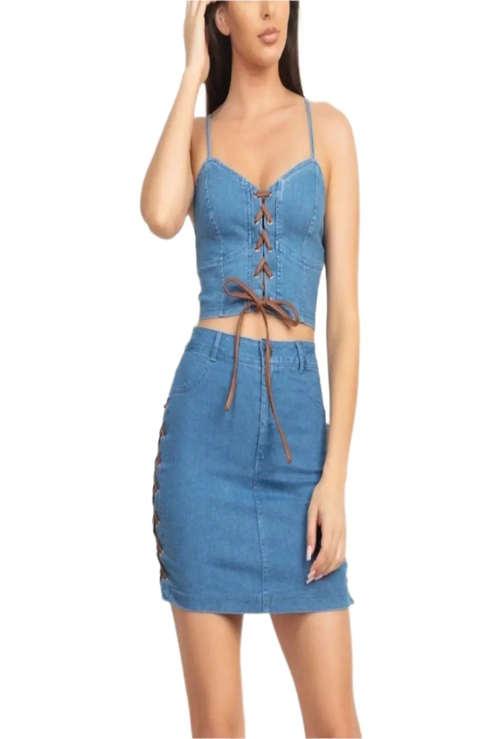 Corset & Split Denim Mini Skirts Set - Epicplacess