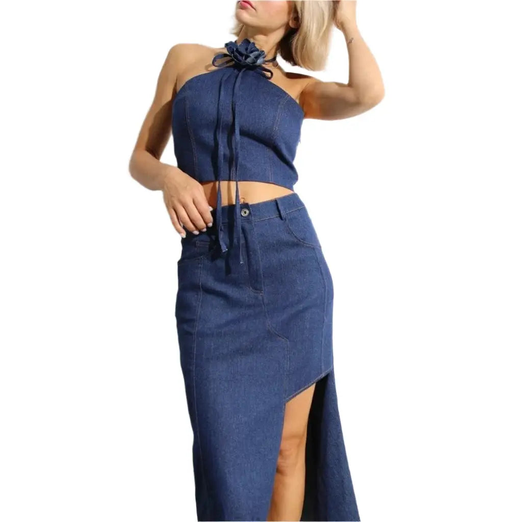 Asymmetric Women's Denim Skirt Set - Epicplacess