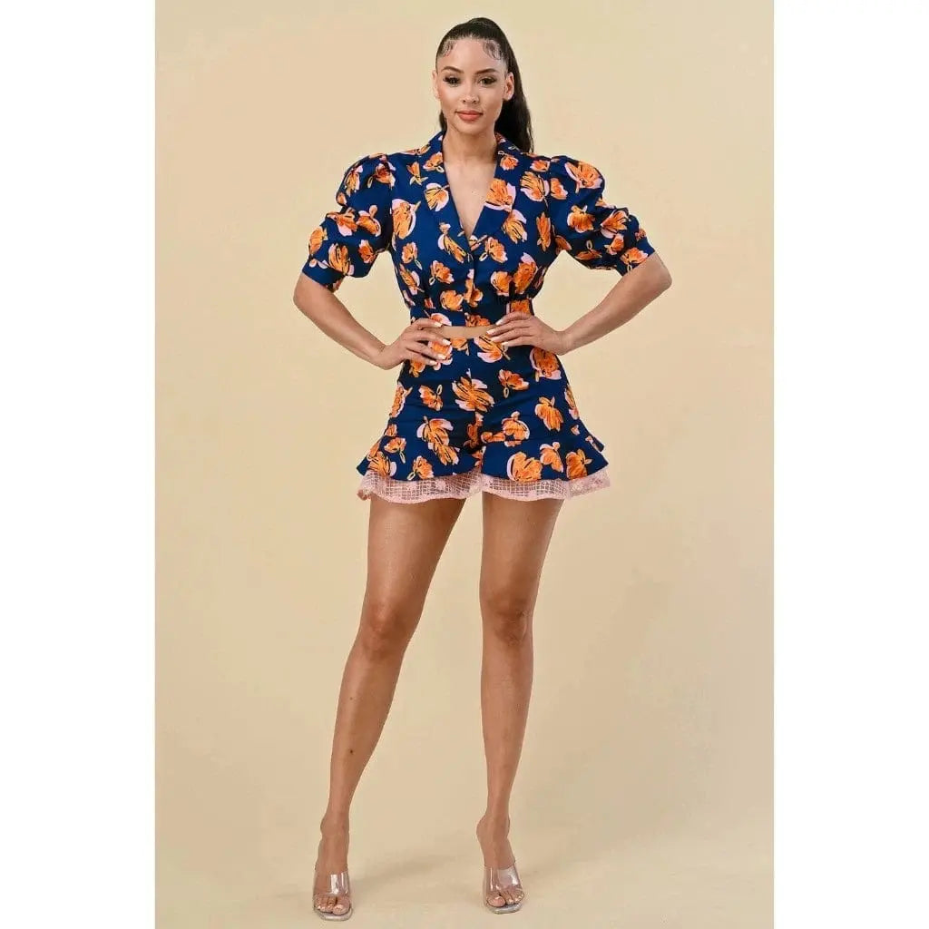Floral Blouse Short Set - White - Epicplacess