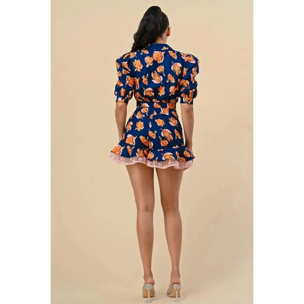 Floral Blouse Short Set - White - Epicplacess