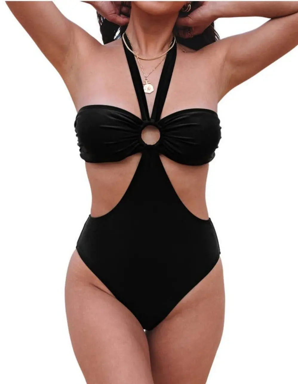 Halter Ruched Cut Out Swimsuit - Epicplacess
