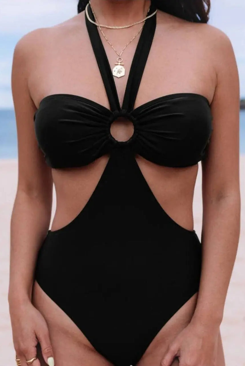 Halter Ruched Cut Out Swimsuit Swimsuit Epicplacess S Black
