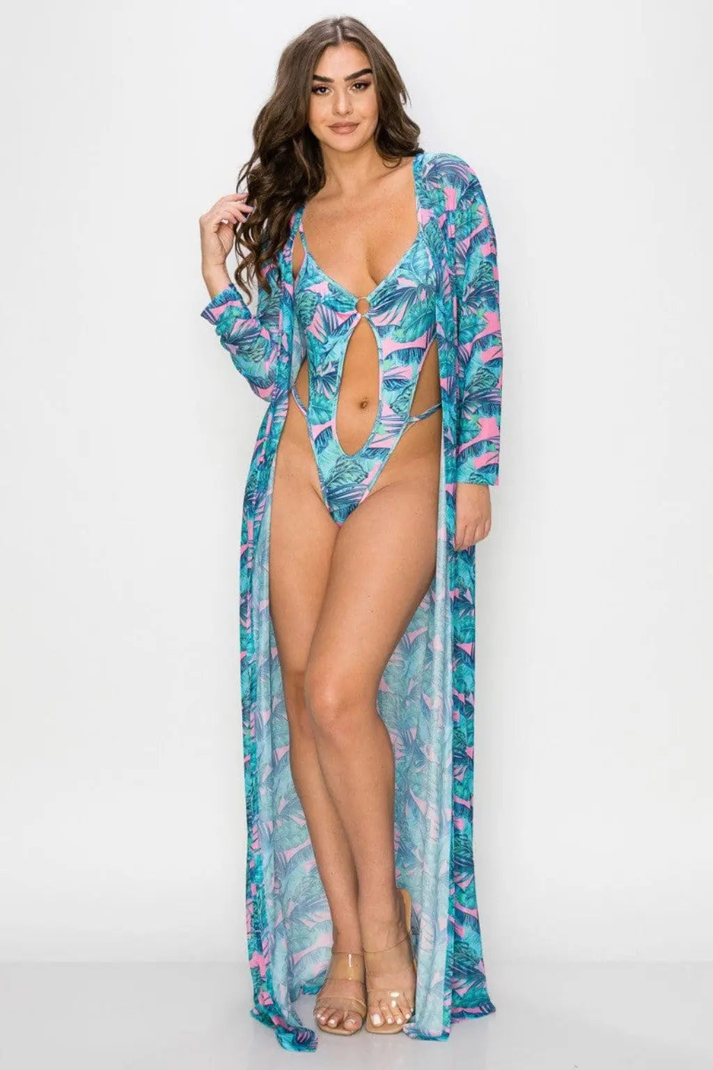 Tropical Print Bodysuit SET-Blue - Epicplacess