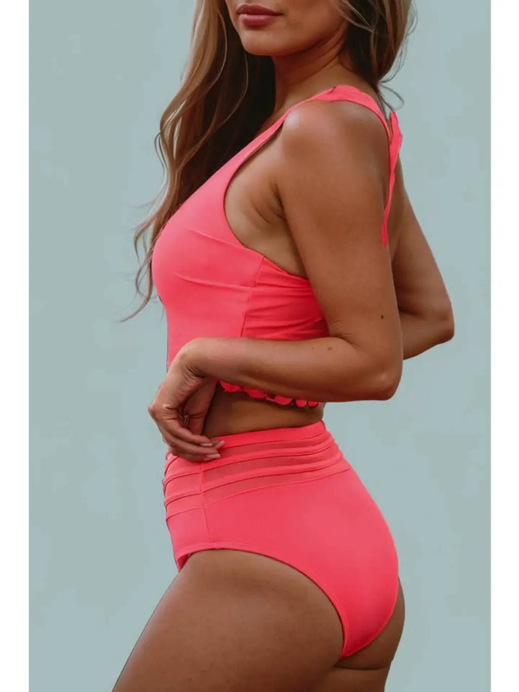 Pink Scalloped High Waist Biniki - Epicplacess