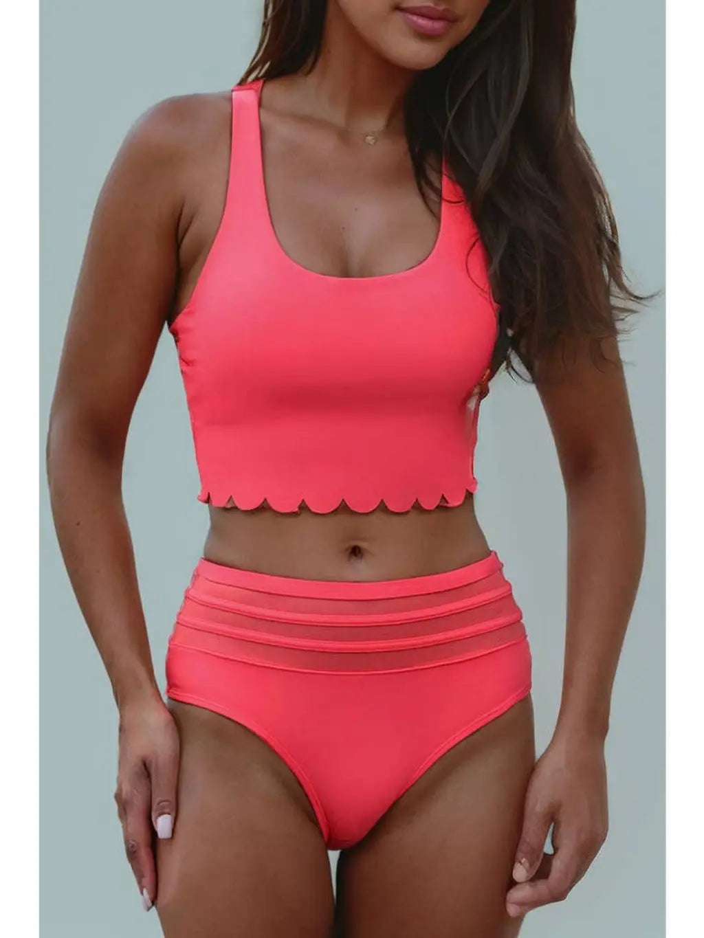 Pink Scalloped High Waist Biniki - Epicplacess