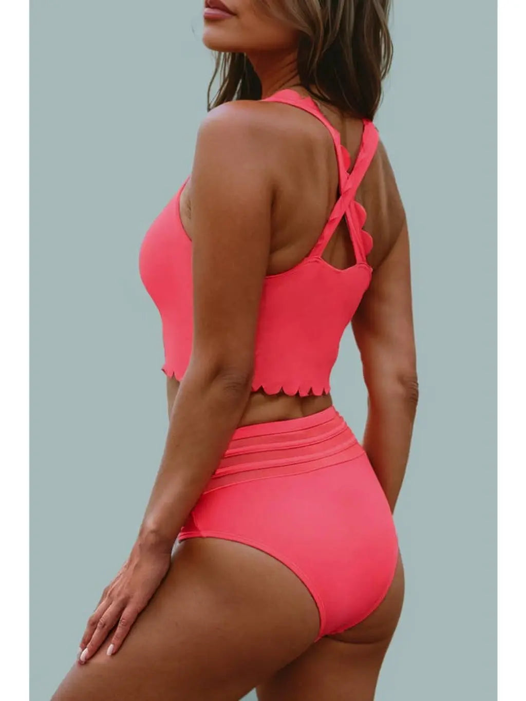 Pink Scalloped High Waist Biniki - Epicplacess
