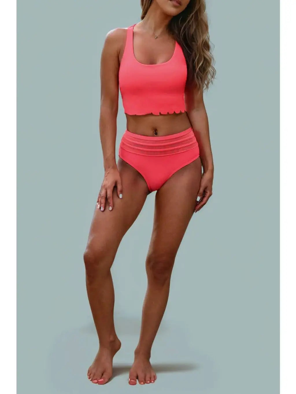 Pink Scalloped High Waist Biniki - Epicplacess