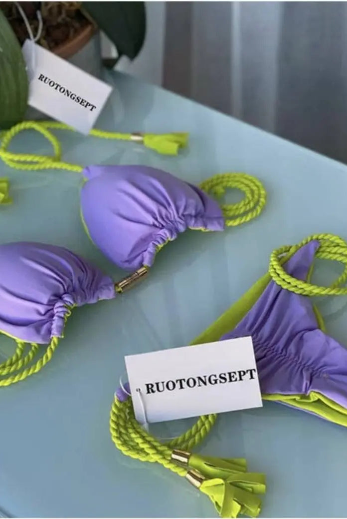 Rope Ties 2 Piece Bikini Swimsuit Swimwear Epicplacess S Purple