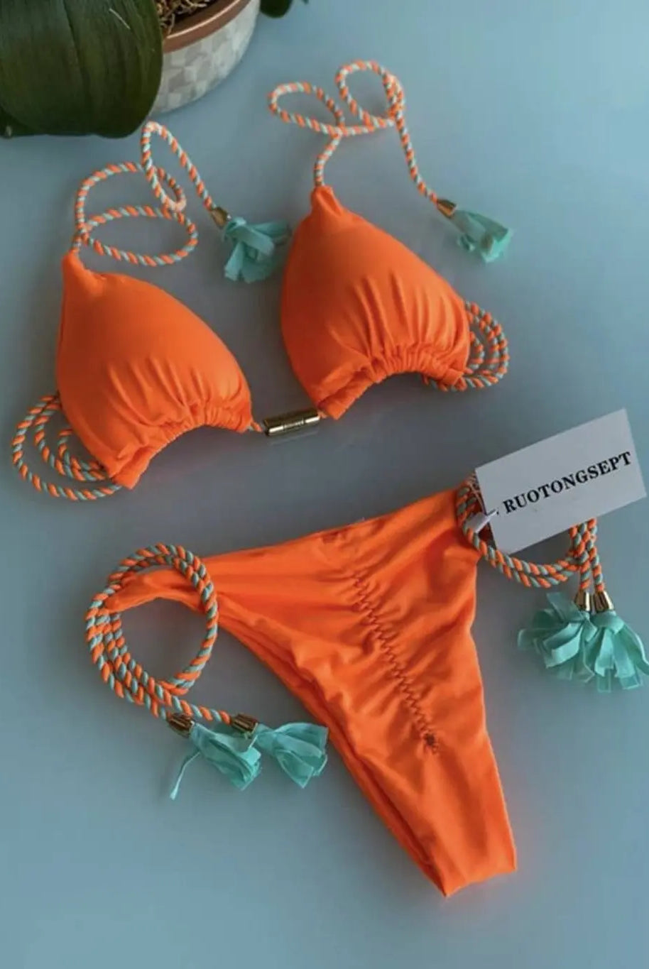 Rope Ties 2 Piece Bikini Swimsuit Swimwear Epicplacess S Orange
