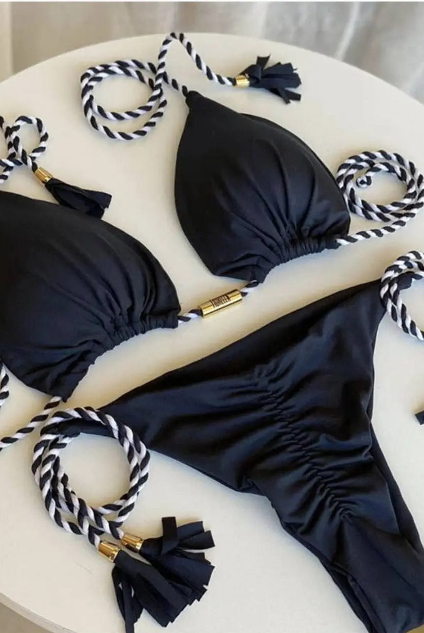 Rope Ties 2 Piece Bikini Swimsuit Swimwear Epicplacess S Black