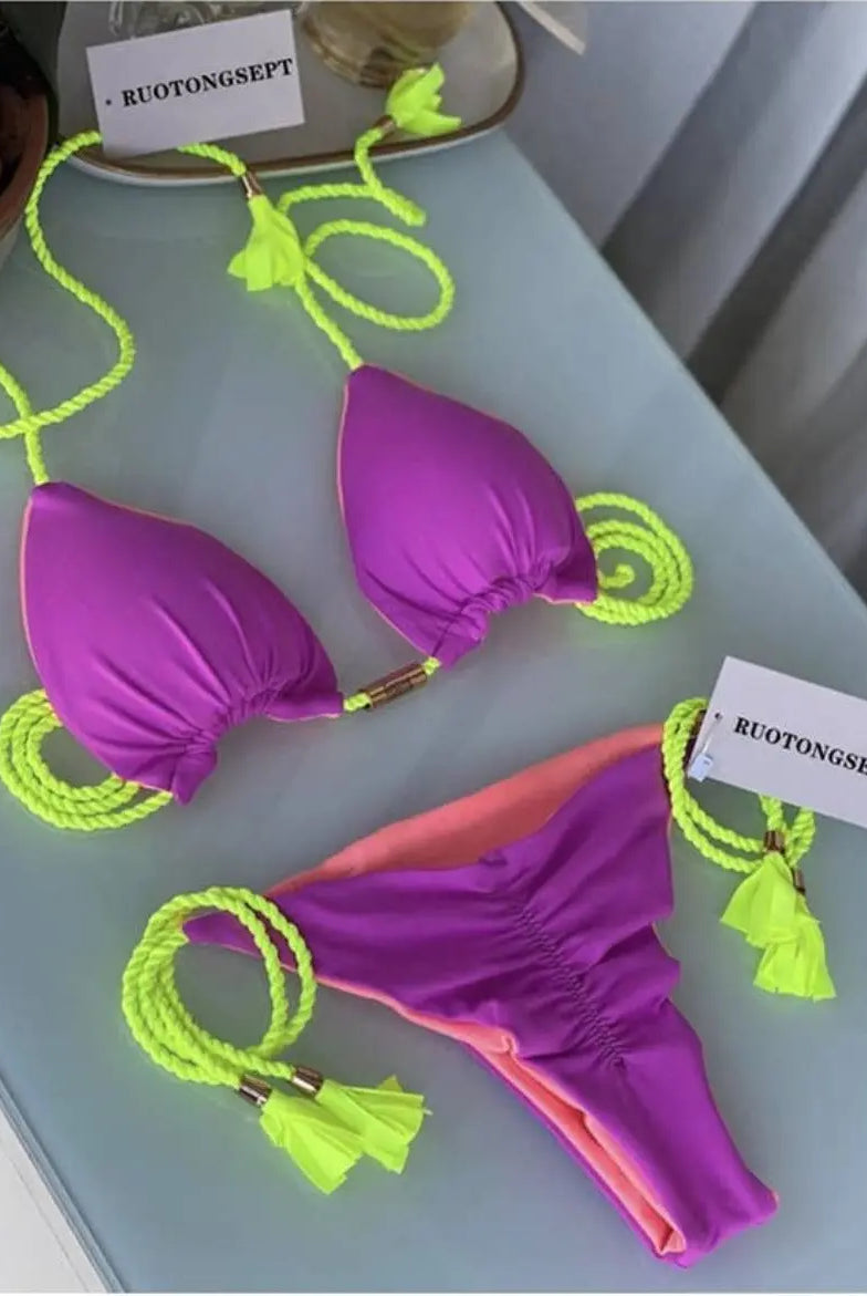 Rope Ties 2 Piece Bikini Swimsuit Swimwear Epicplacess