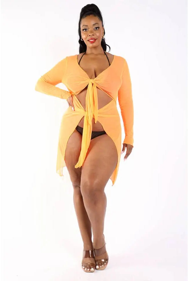 Tie Front Mesh Coverup Swimwear Epicplacess