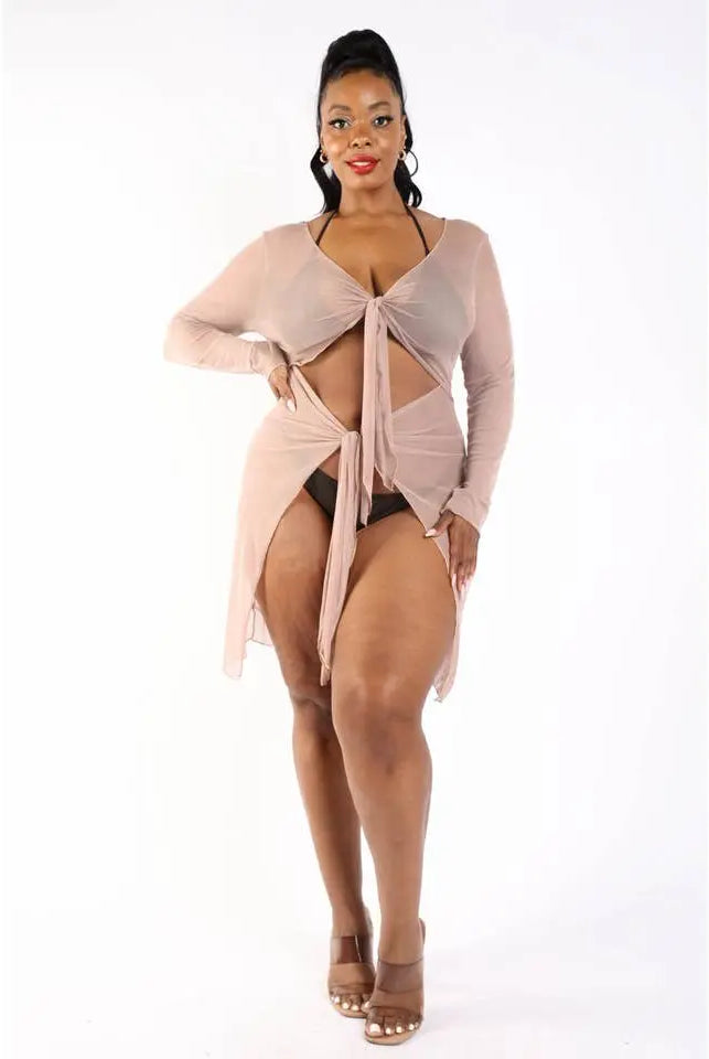 Tie Front Mesh Coverup Swimwear Epicplacess