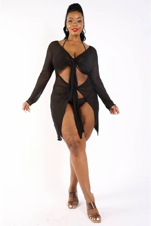 Tie Front Mesh Coverup Swimwear Epicplacess