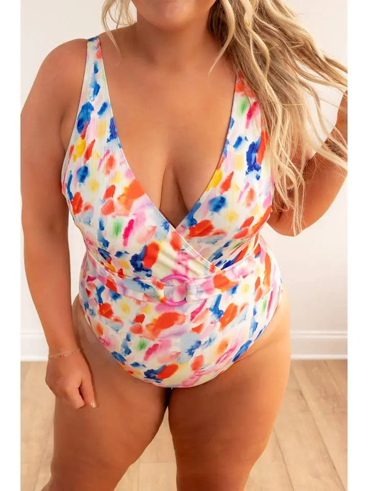 Abstract Multicolor One-Piece Swimwear Swimwear Epicplacess