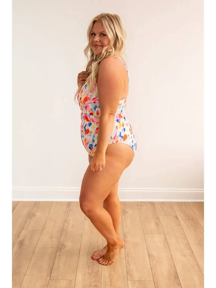 Abstract Multicolor One-Piece Swimwear Swimwear Epicplacess