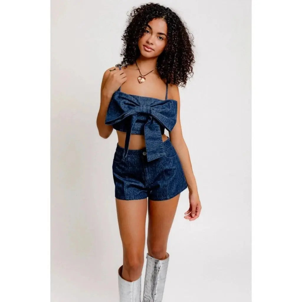 Miss My Baby Bow Denim Crop Top tops Epicplacess