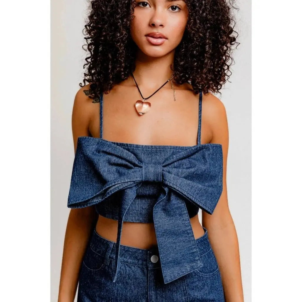 Miss My Baby Bow Denim Crop Top tops Epicplacess Blue XS