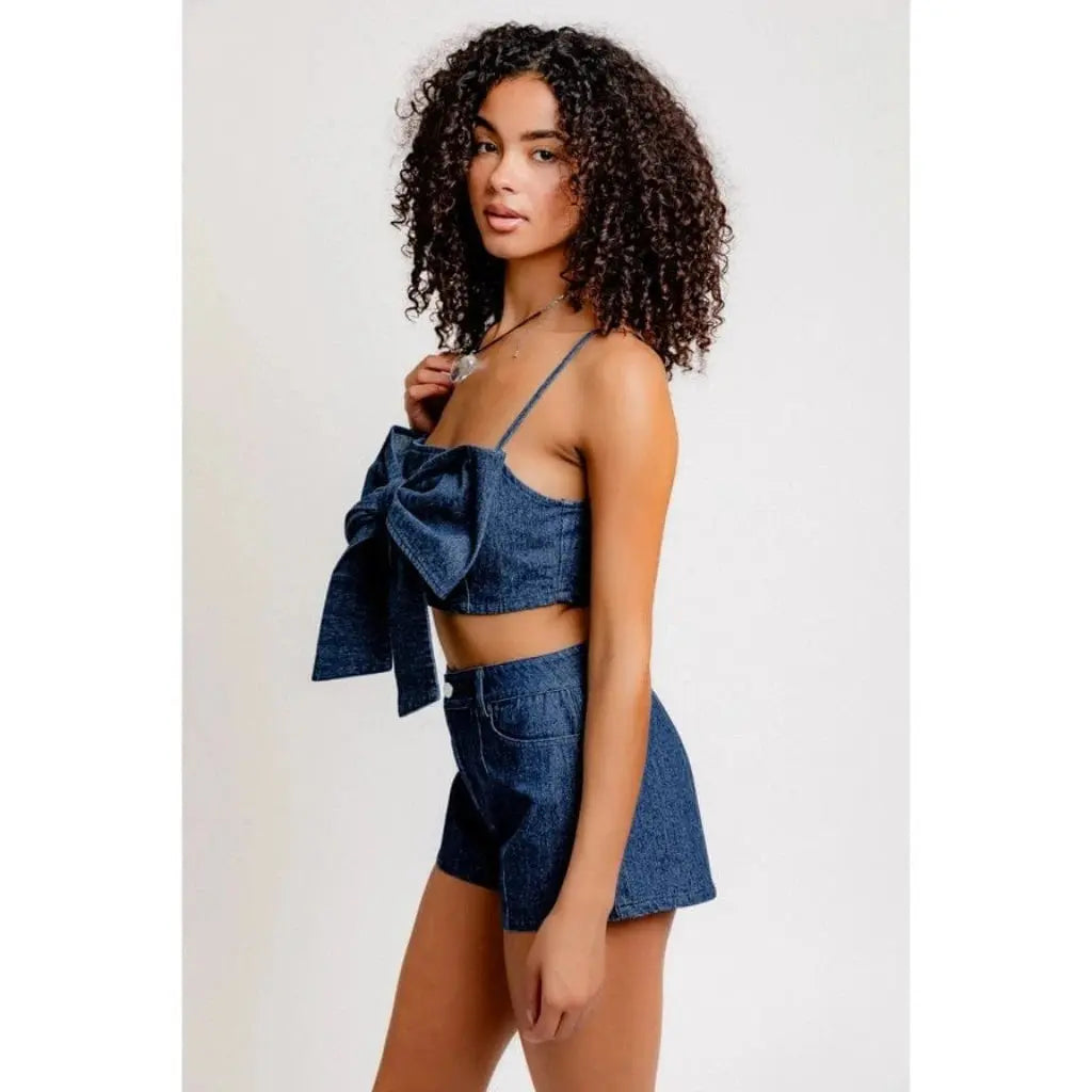 Miss My Baby Bow Denim Crop Top tops Epicplacess
