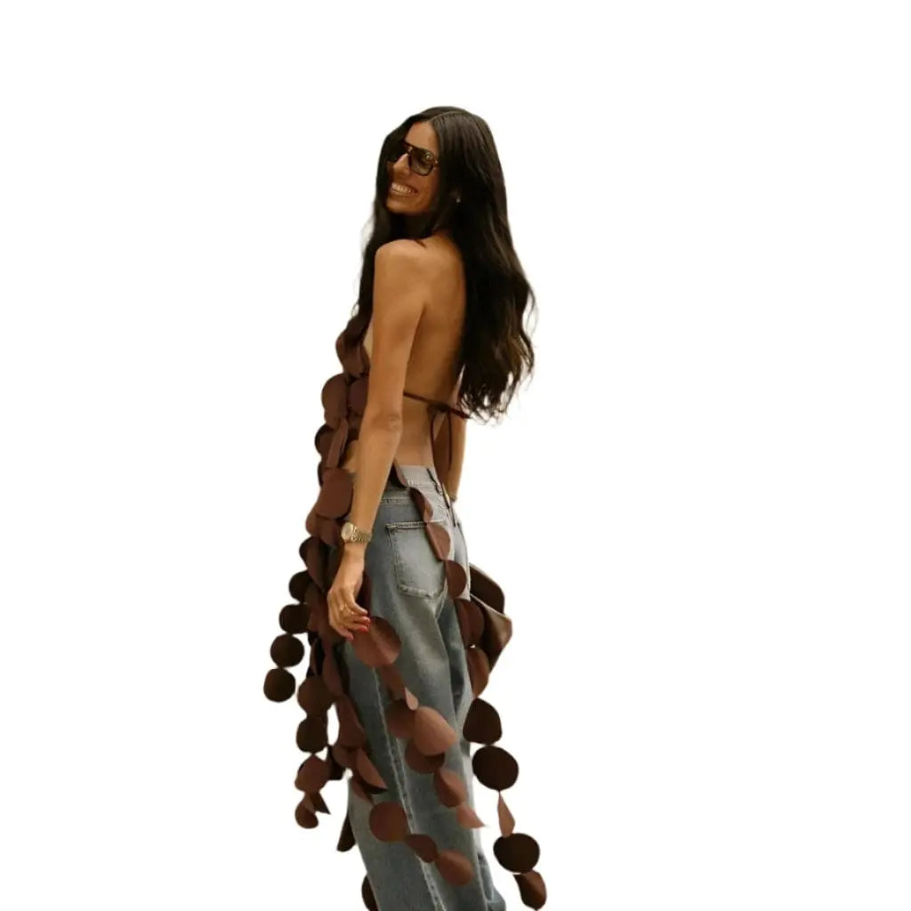 Off LIghts Flashing Halter Tie Neck Top tops Epicplacess
