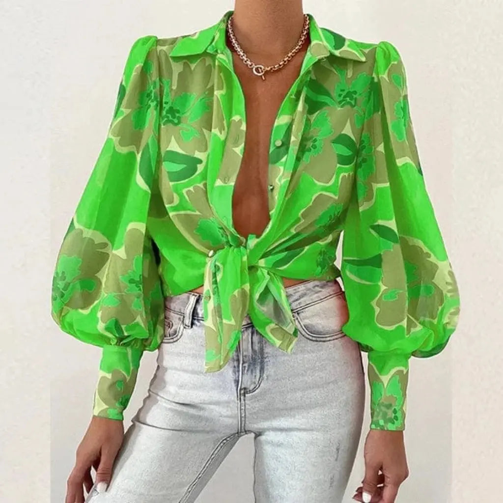 Floral Long Puff Sleeves Women's Shirt - Epicplacess