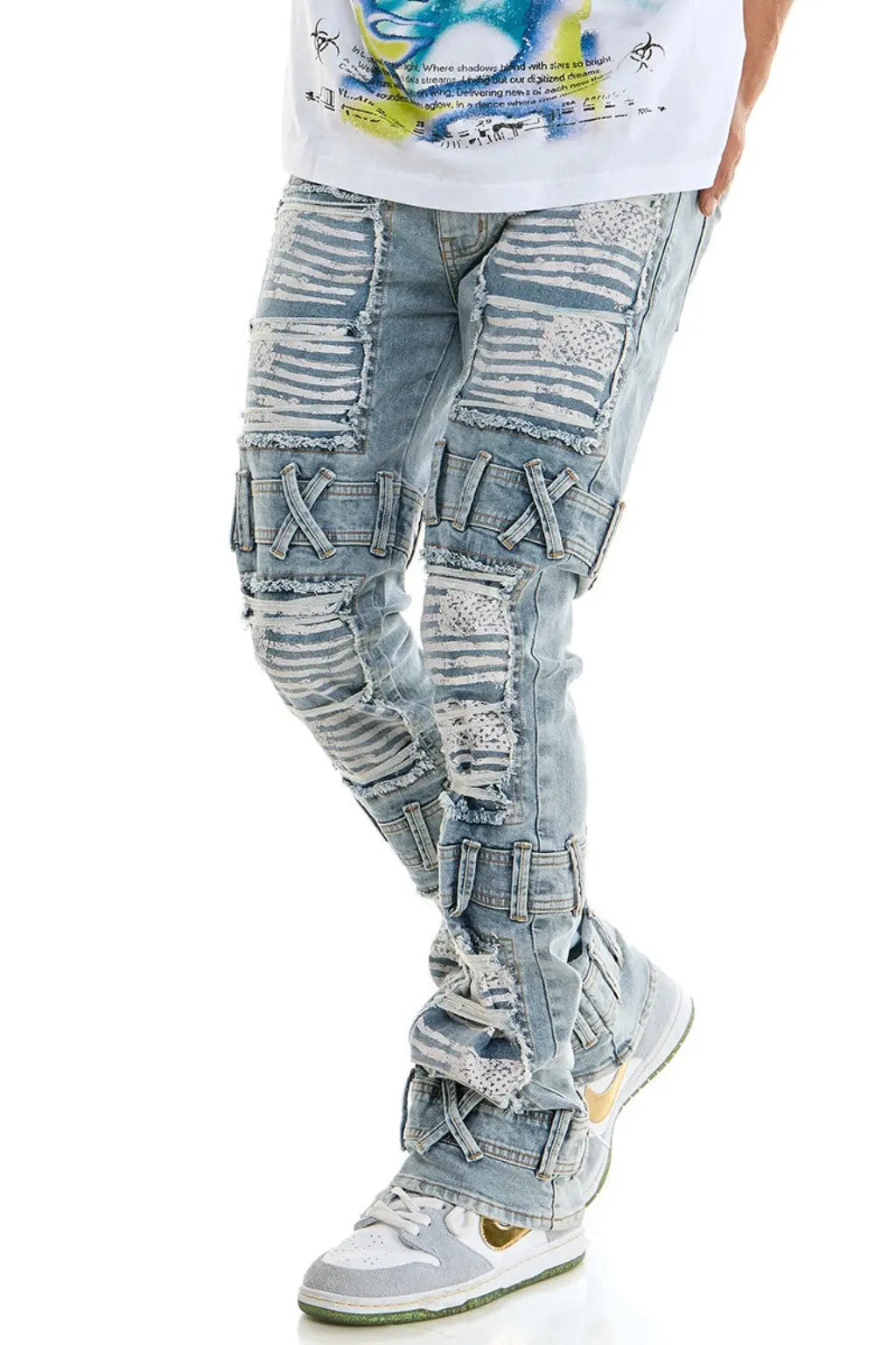 Light wash ripped skinny jeans for men - jeans size chart