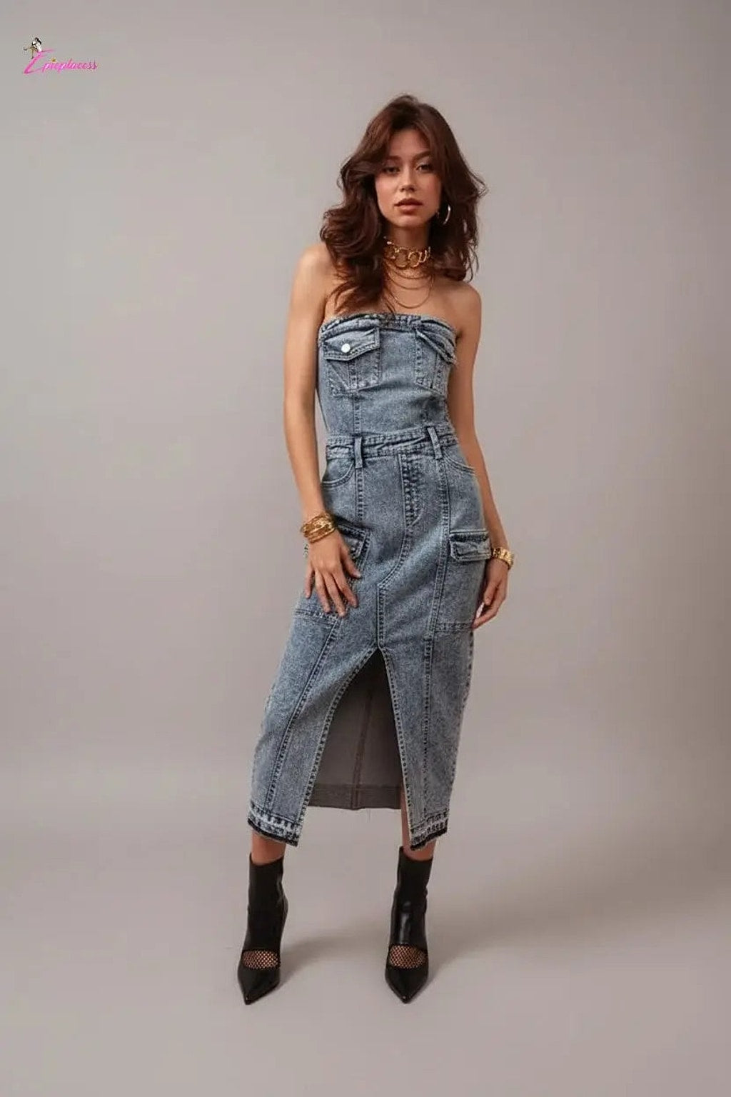 Smart casual outfit with denim wrap midi dress - Epicplacess